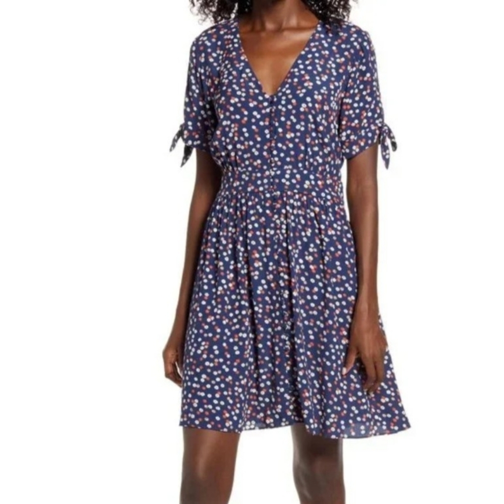 Madewell Tie Sleeve Button-front Mini Dress in Daisy Cottagecore Women's 12 - Picture 2 of 11